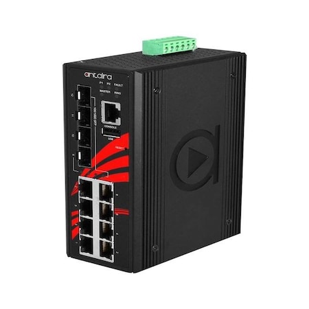 Antaira 12-Port Industrial Gigabit PoE+ Light Layer 3 Managed Ethernet Switch LMP-1204G-SFP-T